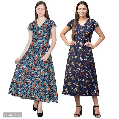 Stylish Multicoloured Crepe Dress For Women Pack Of 2-thumb0