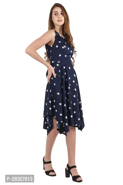 Stylish Blue crepe Polka Dot Print  Dress For Women-thumb2