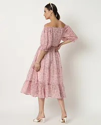Stylish Pink Georgette Printed Fit And Flare Dress For Women-thumb4
