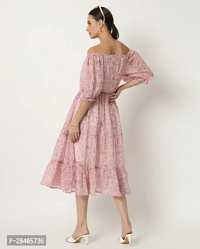 Stylish Pink Georgette Printed Fit And Flare Dress For Women-thumb5