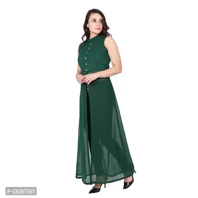 Stylish Green Georgette Solid  Dress For Women-thumb3