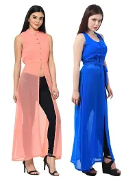 Stylish Multicoloured Georgette Dress For Women Pack Of 2-thumb1