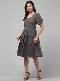 Stylish Grey Polycotton Solid Fit And Flare Dress For Women-thumb2