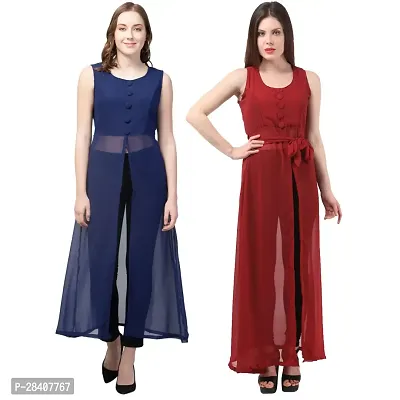 Stylish Multicoloured Georgette Dress For Women Pack Of 2-thumb0