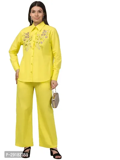 Stylish Yellow Cotton Embroidered Co-Ords Sets For Women-thumb0