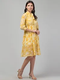Stylish Yellow Georgette Floral Printed Fit And Flare Dress For Women-thumb3
