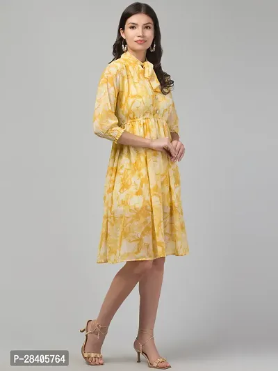 Stylish Yellow Georgette Floral Printed Fit And Flare Dress For Women-thumb4