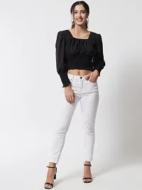 Stylish Black Crepe Solid Crop Top For Women-thumb4
