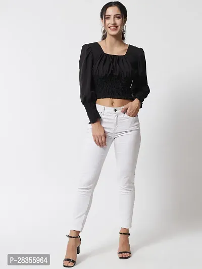 Stylish Black Crepe Solid Crop Top For Women-thumb5