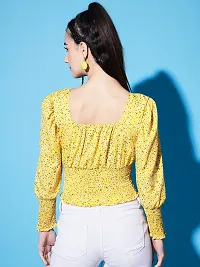 Stylish Yellow Crepe Solid Crop Top For Women-thumb3