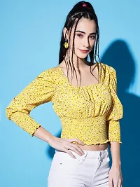 Stylish Yellow Crepe Solid Crop Top For Women-thumb1