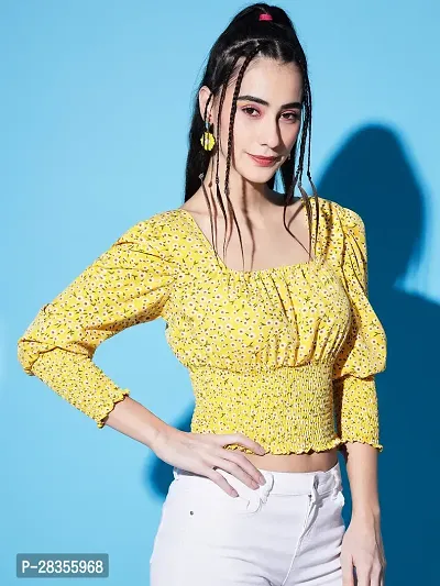 Stylish Yellow Crepe Solid Crop Top For Women-thumb2