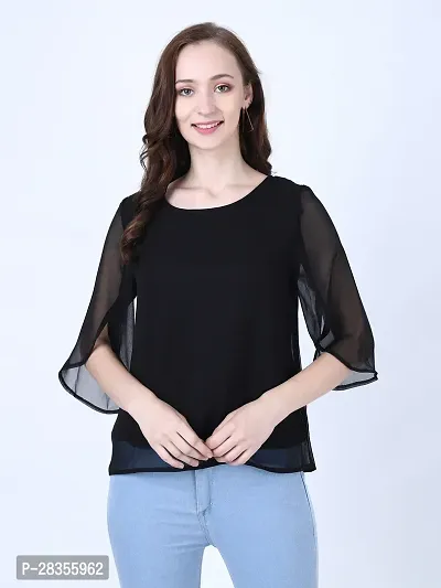 Stylish Black Georgette Solid Crop Top For Women