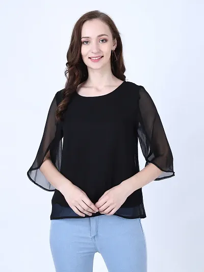 Stylish Georgette Solid Crop Top For Women