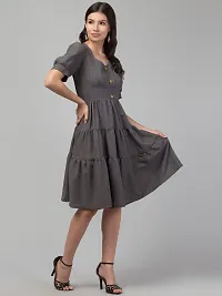 Stylish Grey Polycotton Solid Fit And Flare Dress For Women-thumb3