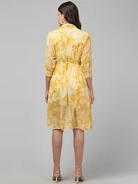 Stylish Yellow Georgette Floral Printed Fit And Flare Dress For Women-thumb1