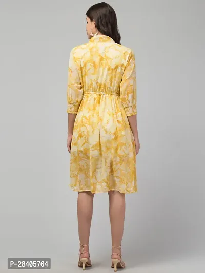 Stylish Yellow Georgette Floral Printed Fit And Flare Dress For Women-thumb2