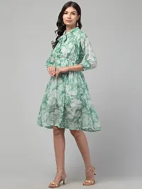 Stylish Green Georgette Floral Printed Fit And Flare Dress For Women-thumb2