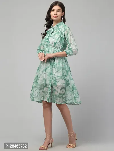 Stylish Green Georgette Floral Printed Fit And Flare Dress For Women-thumb3