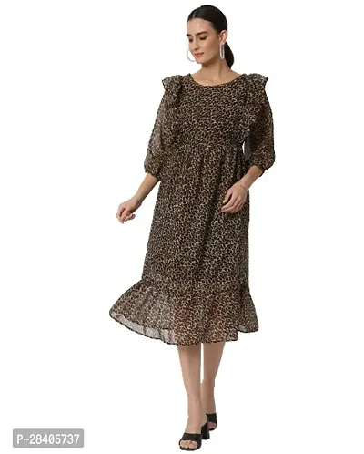 Stylish Multicoloured Georgette Animal Print Fit And Flare Dress For Women