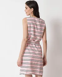 Stylish Pink Crepe Striped A-Line Dress For Women-thumb2