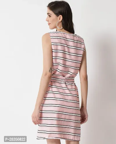 Stylish Pink Crepe Striped A-Line Dress For Women-thumb3