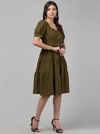 Stylish Olive Polycotton Solid Fit And Flare Dress For Women-thumb3