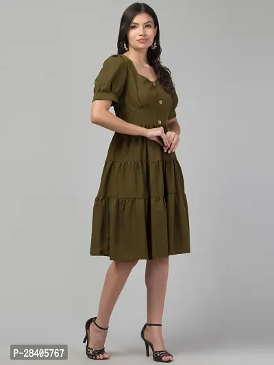 Stylish Olive Polycotton Solid Fit And Flare Dress For Women-thumb4