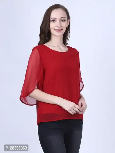 Stylish Maroon Georgette Solid Crop Top For Women-thumb3