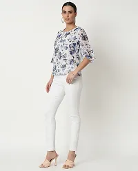 Elegant White Georgette Floral Print Regular Length Top For Women-thumb3