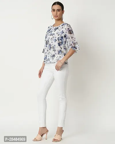 Elegant White Georgette Floral Print Regular Length Top For Women-thumb4