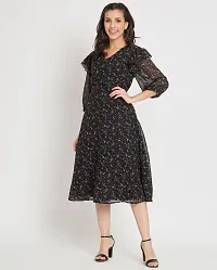 Stylish Black Georgette Floral Printed Fit And Flare Dress For Women-thumb2