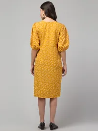 Stylish Mustard Crepe Printed Fit And Flare Dress For Women-thumb1