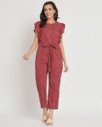 Stylish Maroon Crepe Printed Basic Jumpsuit For Women-thumb1