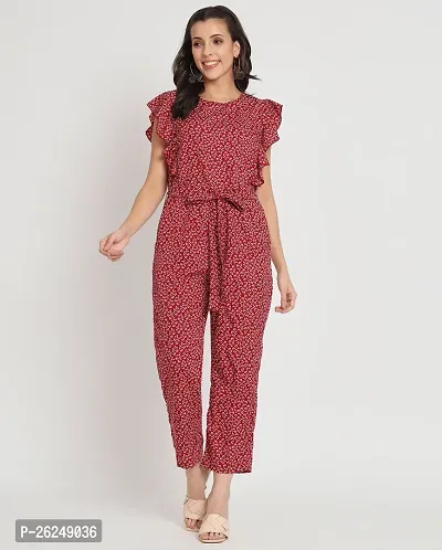 Stylish Maroon Crepe Printed Basic Jumpsuit For Women-thumb2