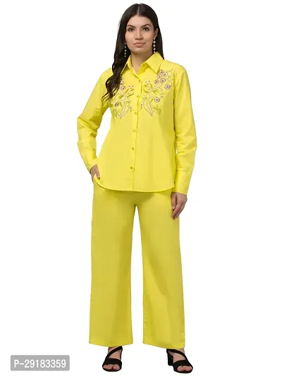 Stylish Yellow Cotton Embroidered Co-Ords Sets For Women-thumb3