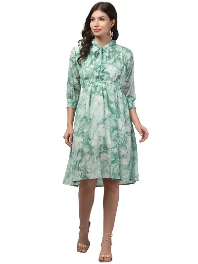 Stylish Georgette Floral Fit And Flare Dress For Women