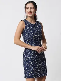Stylish Navy Blue Crepe Printed A-Line Dress For Women-thumb2