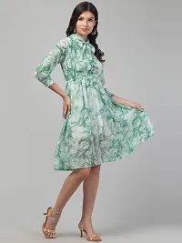 Stylish Green Georgette Floral Printed Fit And Flare Dress For Women-thumb3