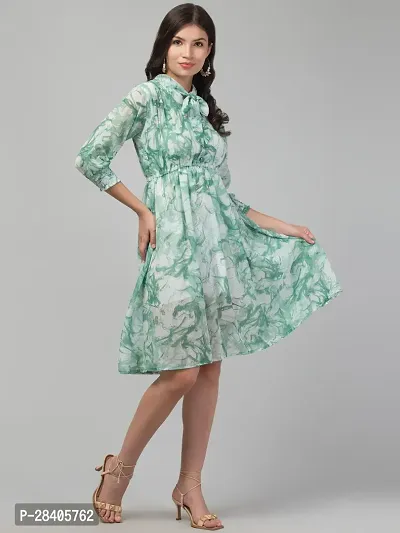 Stylish Green Georgette Floral Printed Fit And Flare Dress For Women-thumb4