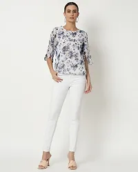 Elegant White Georgette Floral Print Regular Length Top For Women-thumb1