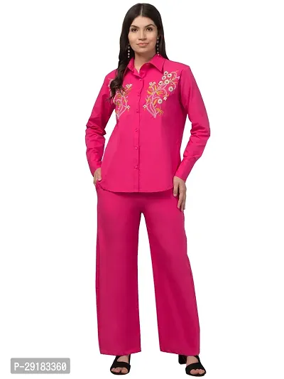 Stylish Pink Cotton Embroidered Co-Ords Sets For Women