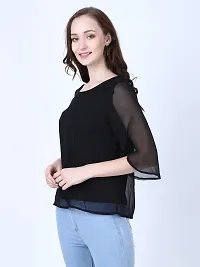 Stylish Black Georgette Solid Crop Top For Women-thumb1