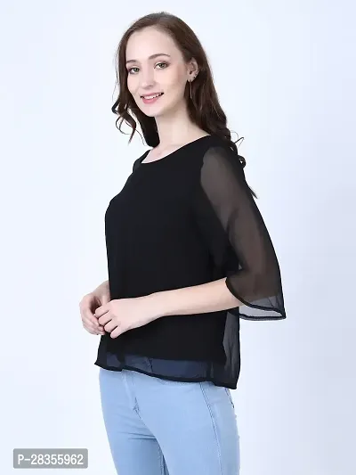 Stylish Black Georgette Solid Crop Top For Women-thumb2