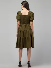 Stylish Olive Polycotton Solid Fit And Flare Dress For Women-thumb1