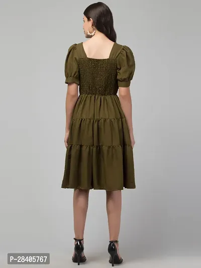 Stylish Olive Polycotton Solid Fit And Flare Dress For Women-thumb2