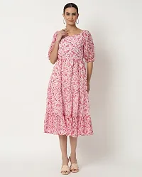 Stylish Pink Georgette Floral Printed Fit And Flare Dress For Women-thumb1