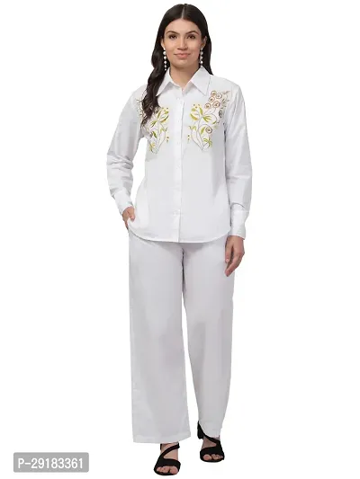 Stylish White Cotton Embroidered Co-Ords Sets For Women