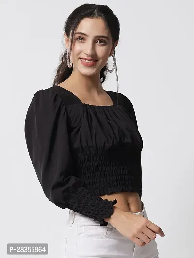 Stylish Black Crepe Solid Crop Top For Women-thumb3