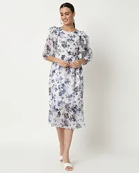 Stylish White Georgette Floral Printed Fit And Flare Dress For Women-thumb1